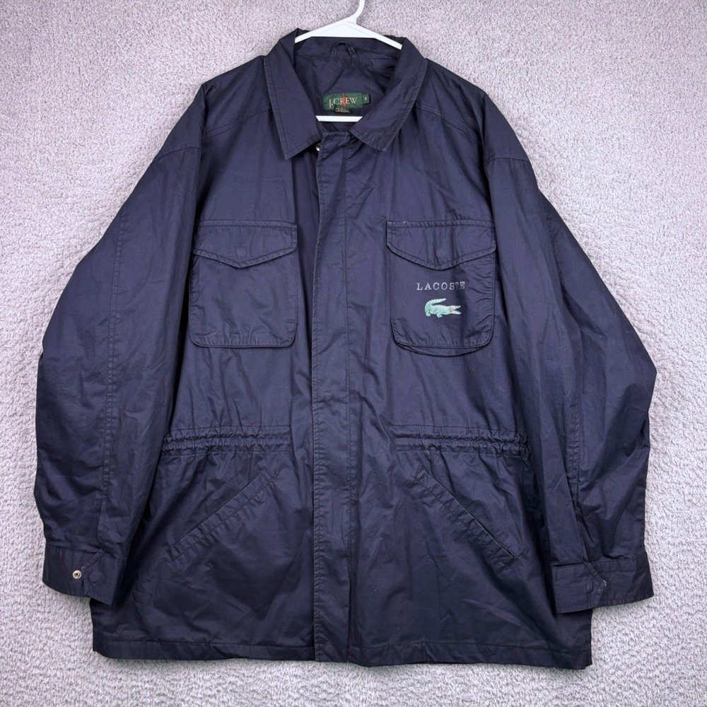 Vintage J Crew Field Jacket Mens Medium Navy Blue Lacoste Logo Utility Coat